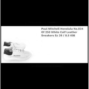 New Rare Paul Mitchel Honolulu White Calf Top Grade High Grain Leather Sneaker